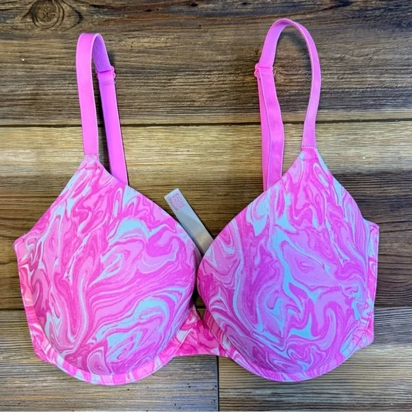Victoria's Secret Wear Everywhere push-up Hot Pink and White Bra w/Underwire - Picture 1 of 4